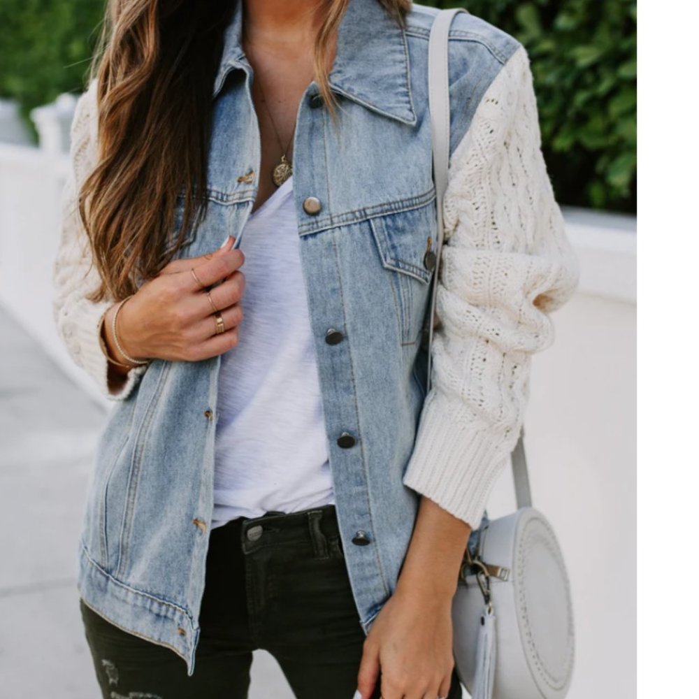 Sweater Sleeve Denim Jacket